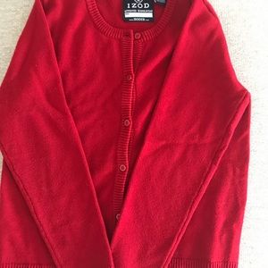 Red button down sweater